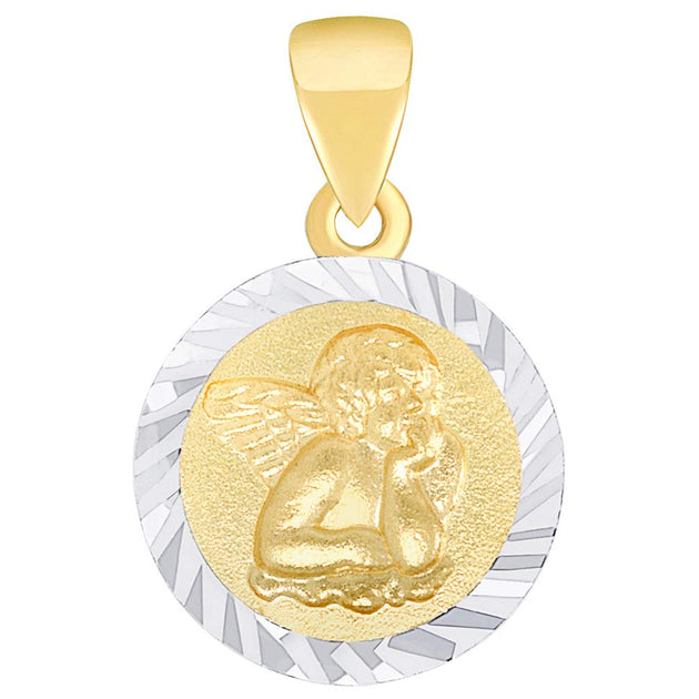 14K Solid yellow sold gold Guardian Ángel Pendant necklace