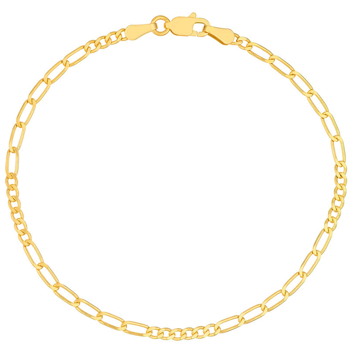 14K Yellow Gold 2mm 6+6 Figaro Chain Bracelet with Lobster Lock, 7"
