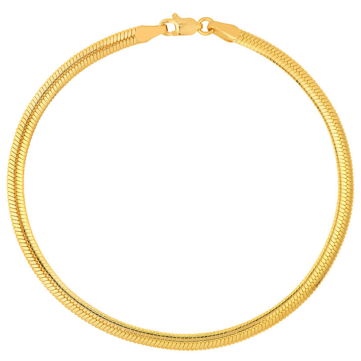 14K Yellow Gold 4mm Light Oval Snake Chain Herringbone Bracelet with Lobster Lock, 7.5 Inches