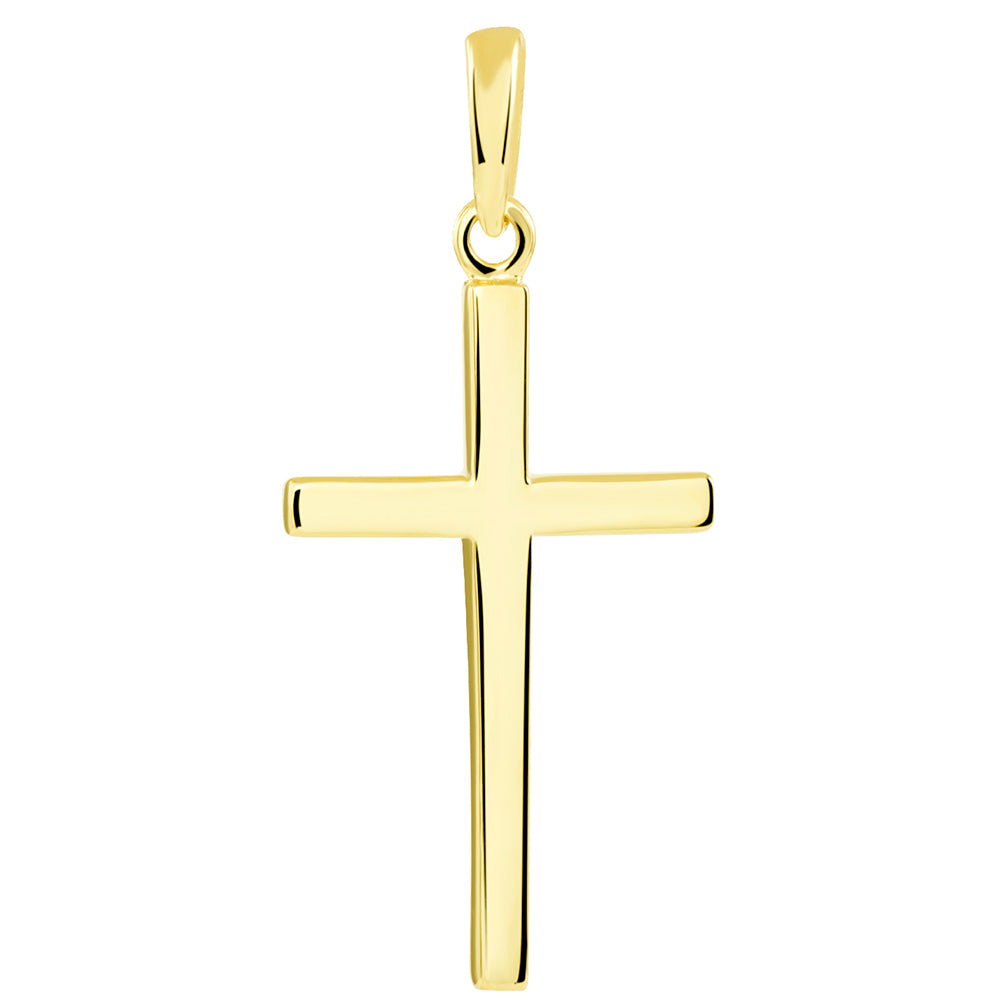 14K Solid Yellow Gold Classic Plain Religious Cross Pendant