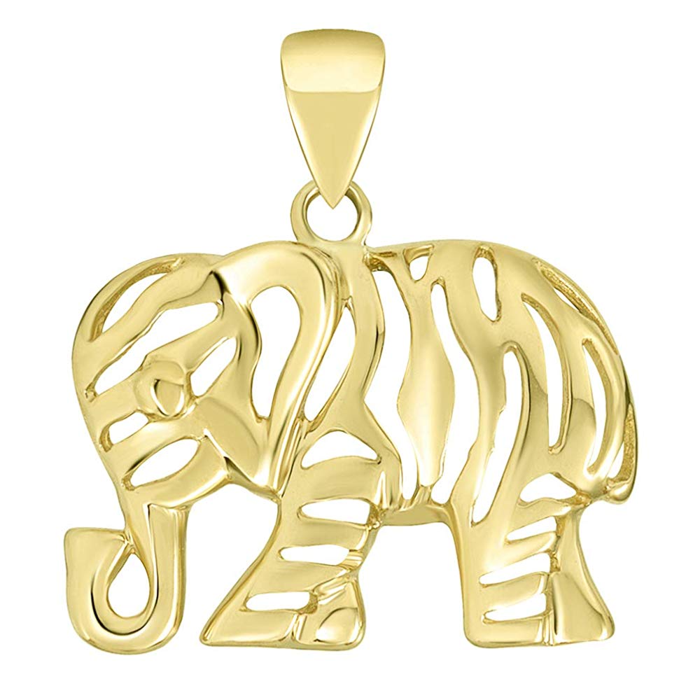 Polished 14K Yellow Gold Elegant Elephant Charm Animal Pendant