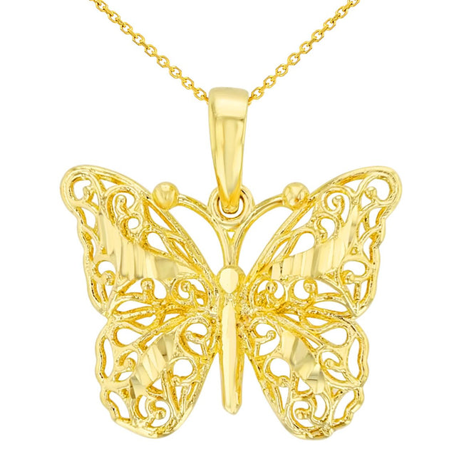 New 14k Yellow Gold outlet Detailed Butterfly #3 Charm Pendant