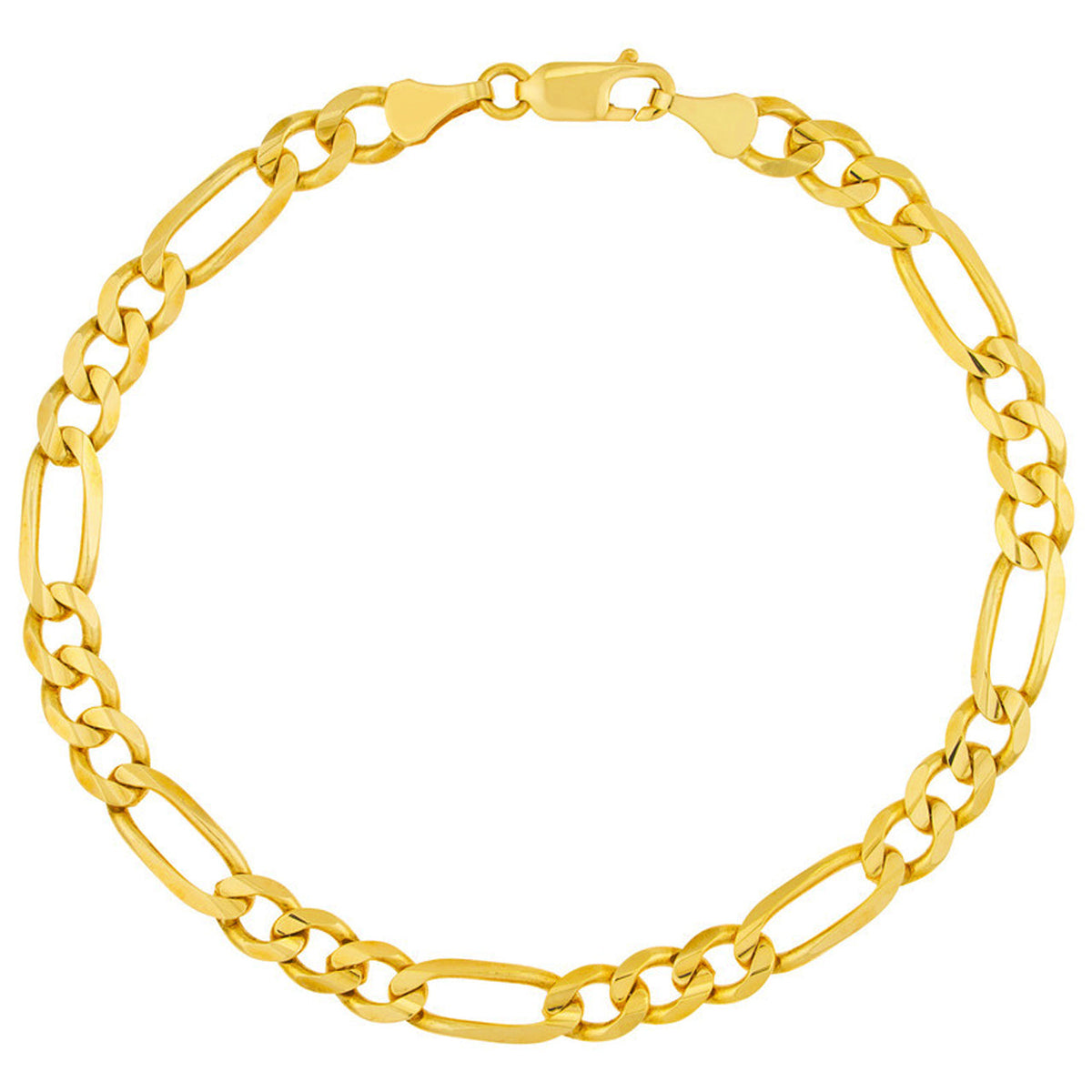 14k Yellow Gold 5mm Hollow Figaro Chain Bracelet with Lobster Lock