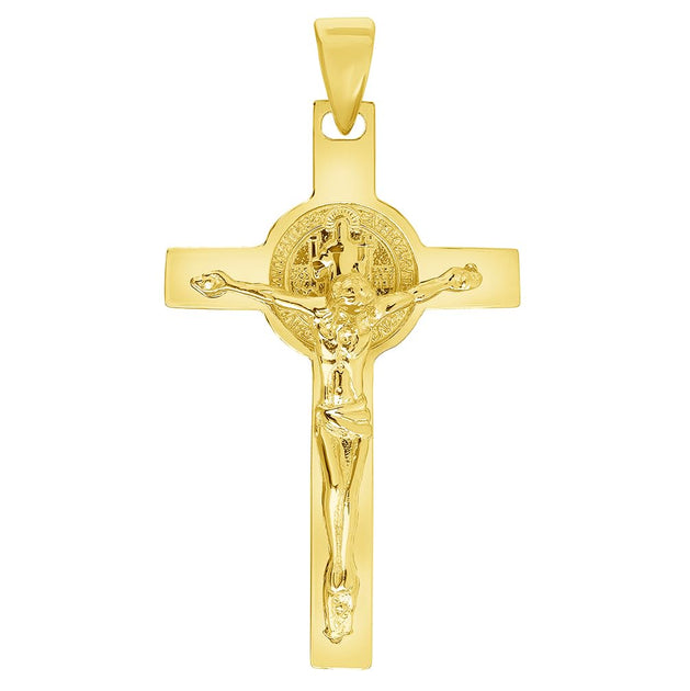 14k Gold Classic Saint Benedict Cross Jesus Crucifix Pendant