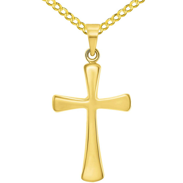 14k Gold High Polished Religious Plain Simple Cross Pendant Jewelry America