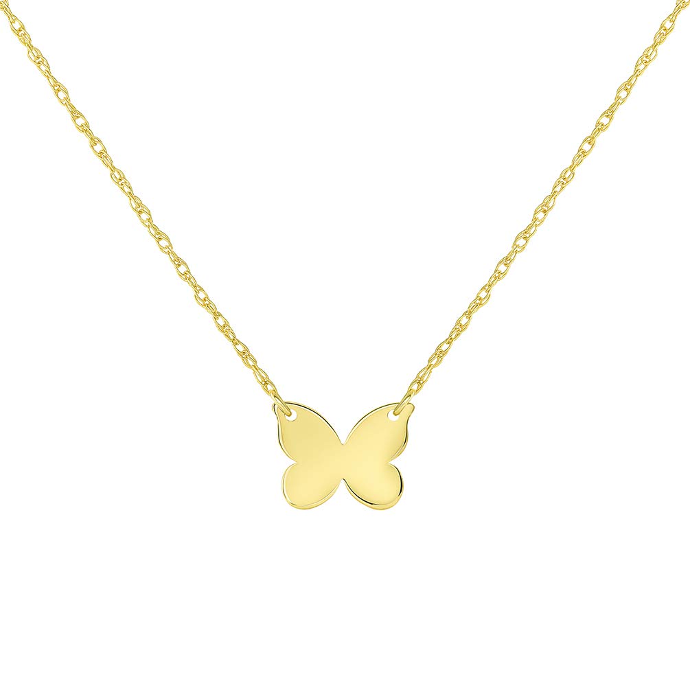 14k Yellow Gold Mini Butterfly Necklace with Spring Ring Clasp ( 16" to 18" Adjustable Chain )
