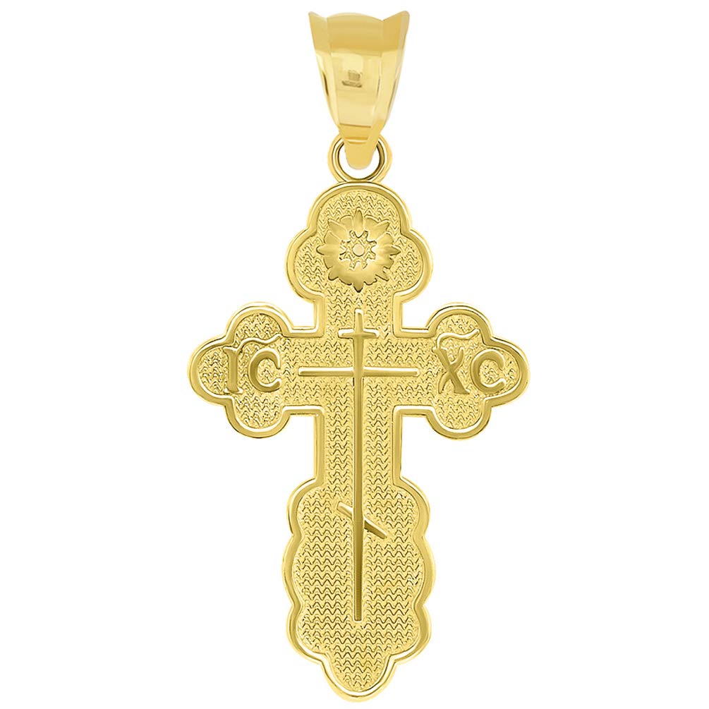 Solid 14k Yellow Gold St. Olga Eastern Orthodox Cross with IC XC Pendant
