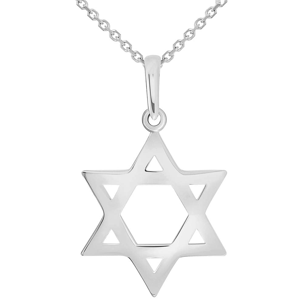 Polished 14k White Gold Simple Jewish Charm Star of David Pendant Necklace