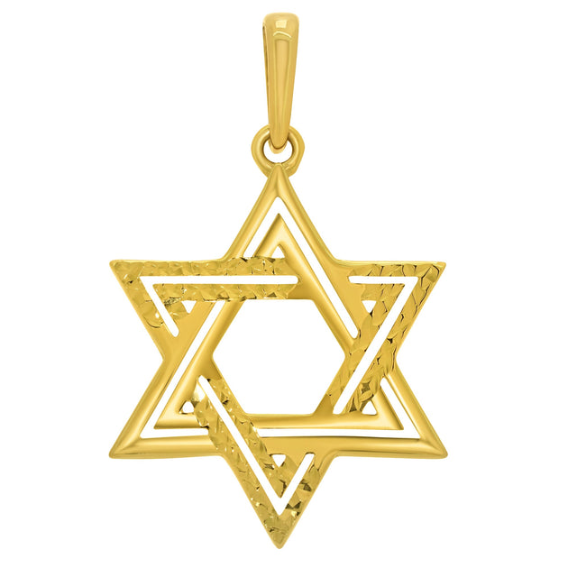14K Yellow Gold Star Of David Pendant - Polished Filigree Style, 24mm X 17mm, Women's Or Unisex - View #2