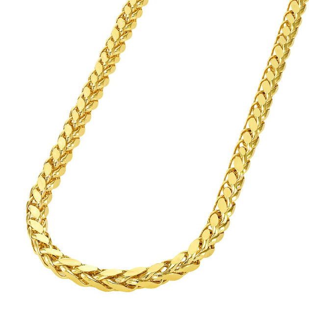 14k Yellow Gold Hollow 5mm Braided Wheat Franco Chain Necklace with Lo Jewelry America