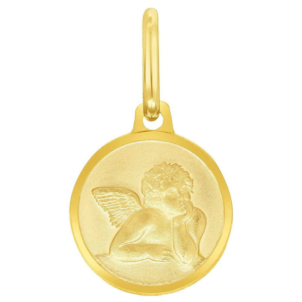 Jewelry America Solid 14k Yellow Gold Round Guardian Angel Medal Charm Pendant - 3 Sizes