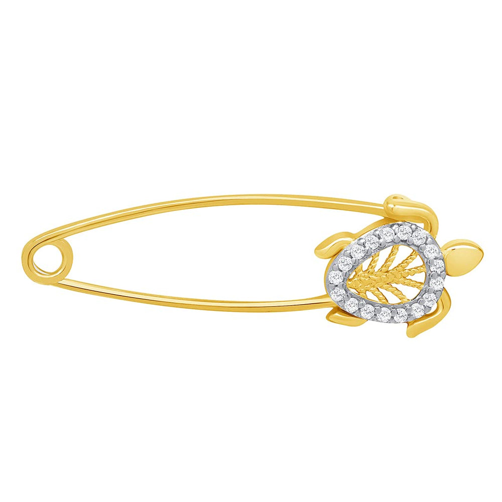 14k Yellow Gold Sea Turtle Pin Brooch with Cubic Zirconia