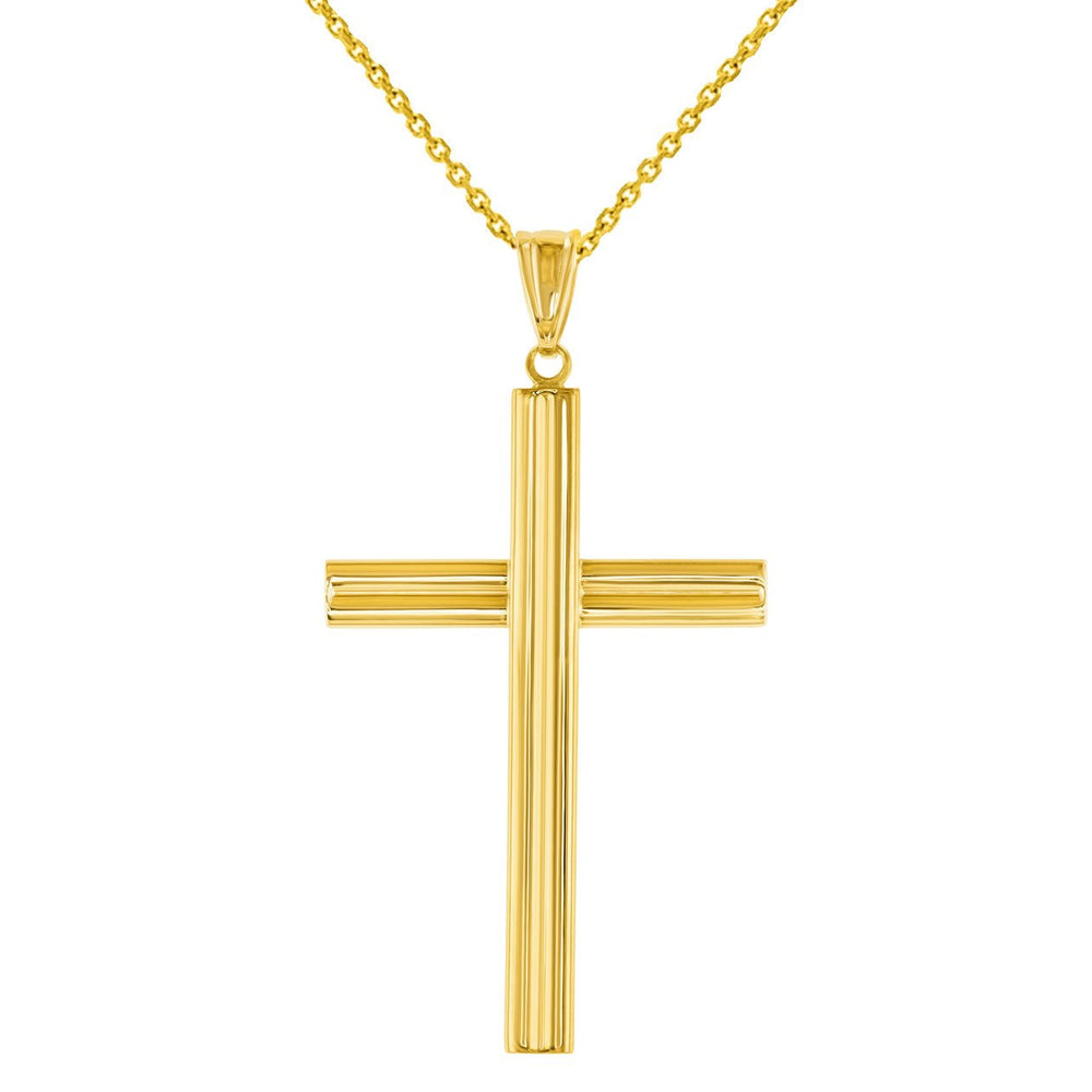 14K Yellow Gold Plain Religious Cross Pendant with Cable Chain Necklaces