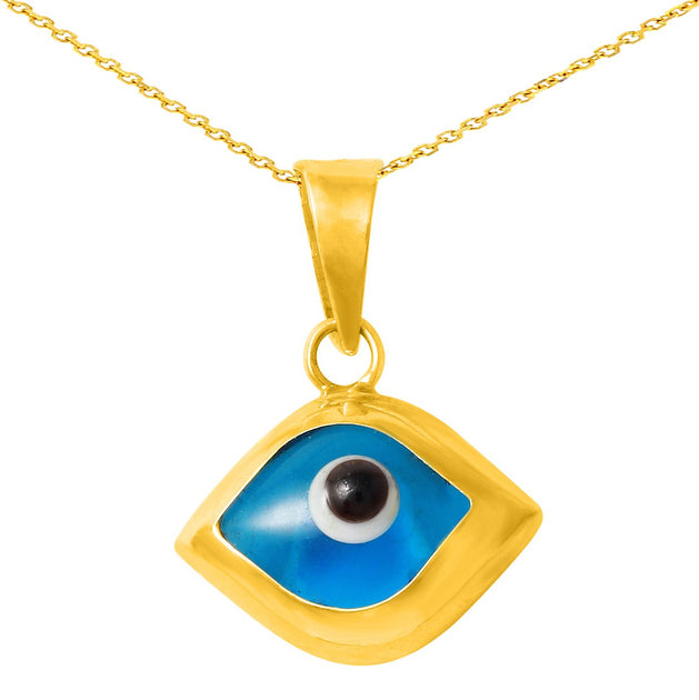 High Polish 14k Gold Simple Blue Evil Eye Pendant Necklace Jewelry
