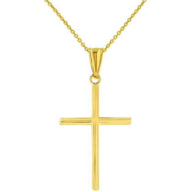 14K Yellow Gold Slender Cross Pendant - High Polish Plain Cross Necklace Pendant, Handmade In USA With Gift Box - View #7