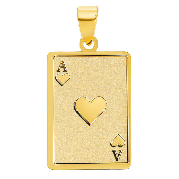 Solid 14k Yellow Gold Ace of Hearts Card Pendant | Jewelry America