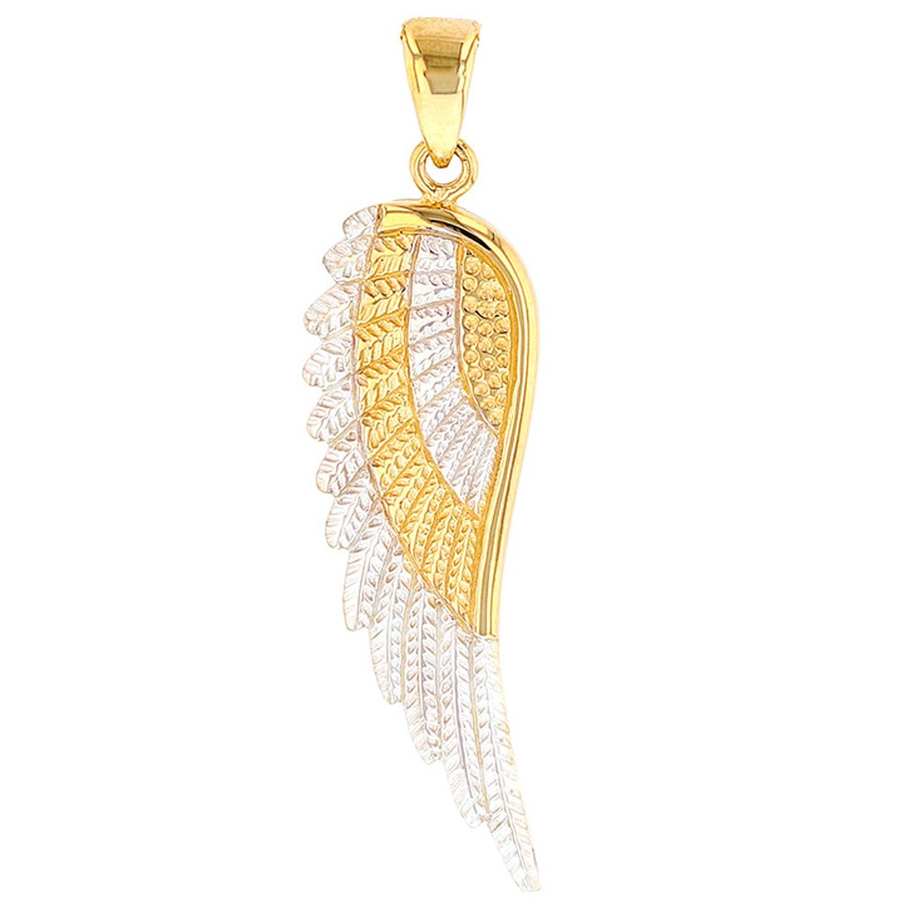 JewelryAmerica Solid 14k Yellow Gold Textured Angel Wing Charm Pendant