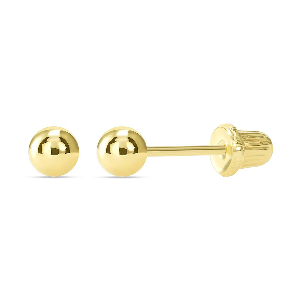 14k Yellow Gold Round Ball Stud Earrings with Screw Back - 2.5mm