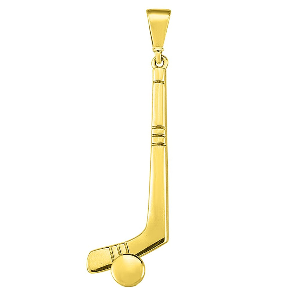 14k Yellow Gold Hockey Stick with Puck Sports Pendant