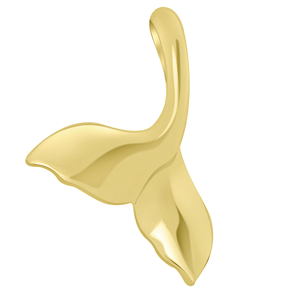 14k Yellow Gold Classic Curved Whale's Tail Pendant