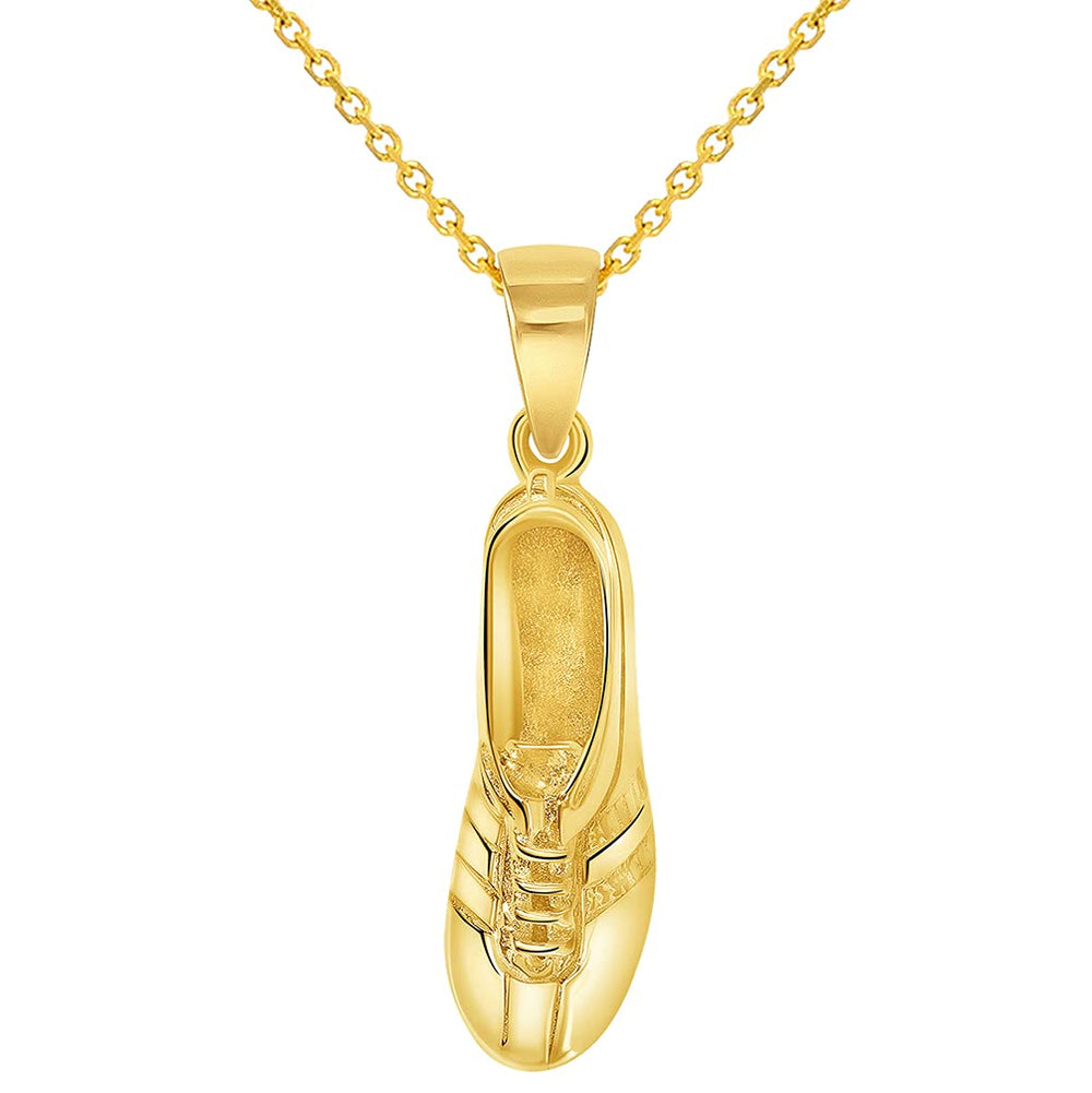 Solid 14k Yellow Gold 3D Soccer Cleet Shoe Charm Football Sports Pendant Necklace