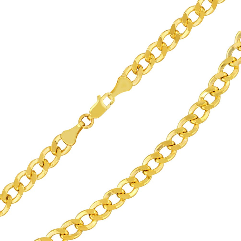 Hollow 14k Yellow Gold 3.5mm Cuban Link Curb Chain Necklace with Lobster Claw Clasp