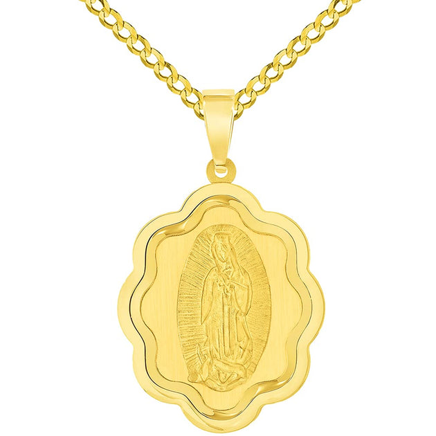 14k Yellow Gold Elegant Miraculous Medal of Our Lady of Guadalupe Pend ...
