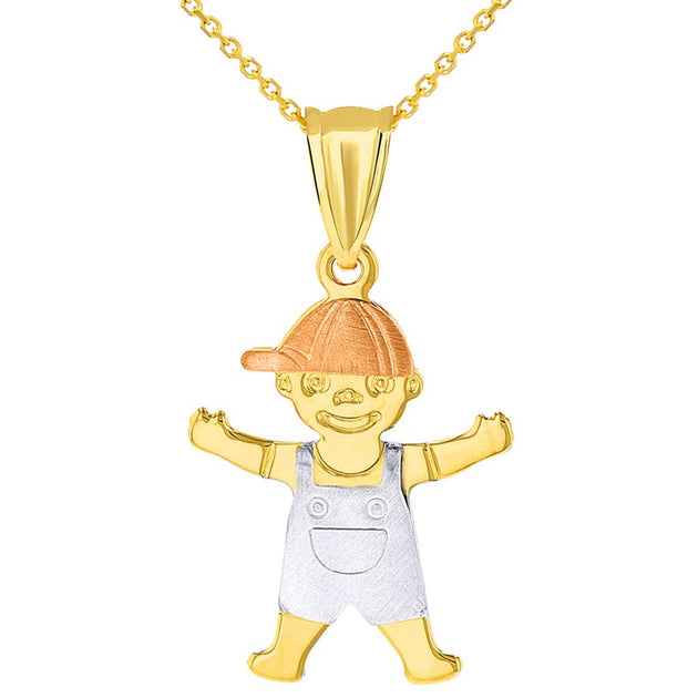14k Tri Color Gold Little Boy Child Pendant Necklace Jewelry America