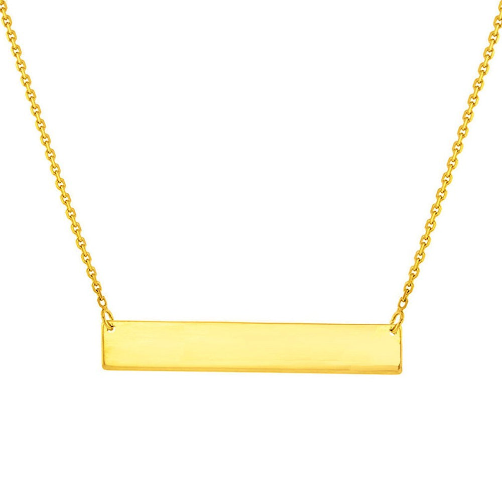 Solid 14k Yellow Gold Engravable Personalized Bar Pendant Necklace