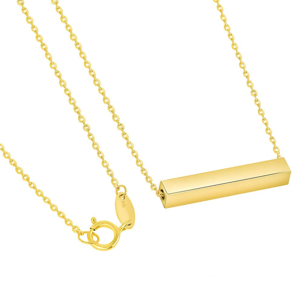 14k Yellow Gold Engravable Personalized Four Sided Horizontal Bar Necklace with Spring Ring Clasp