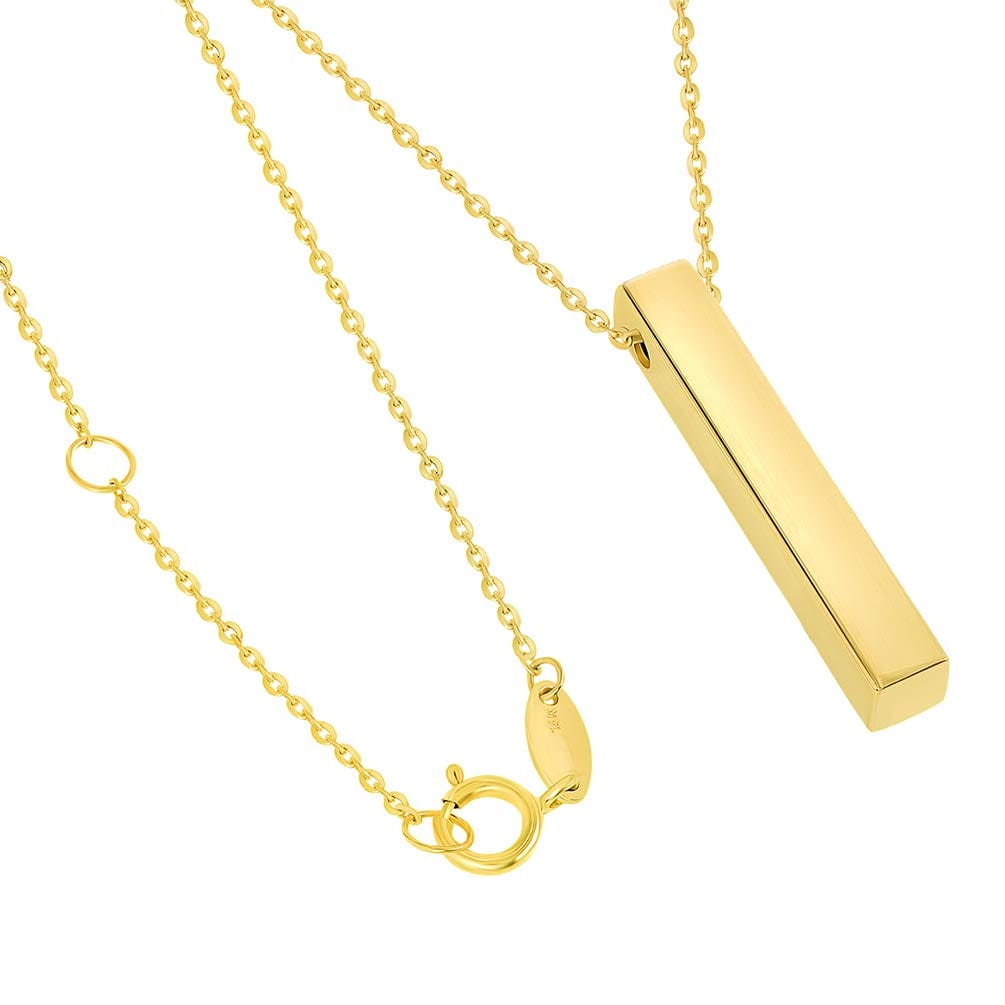 14k Engravable Personalized Four Sided Vertical Bar Necklace with Spring Ring Clasp - Yellow Gold