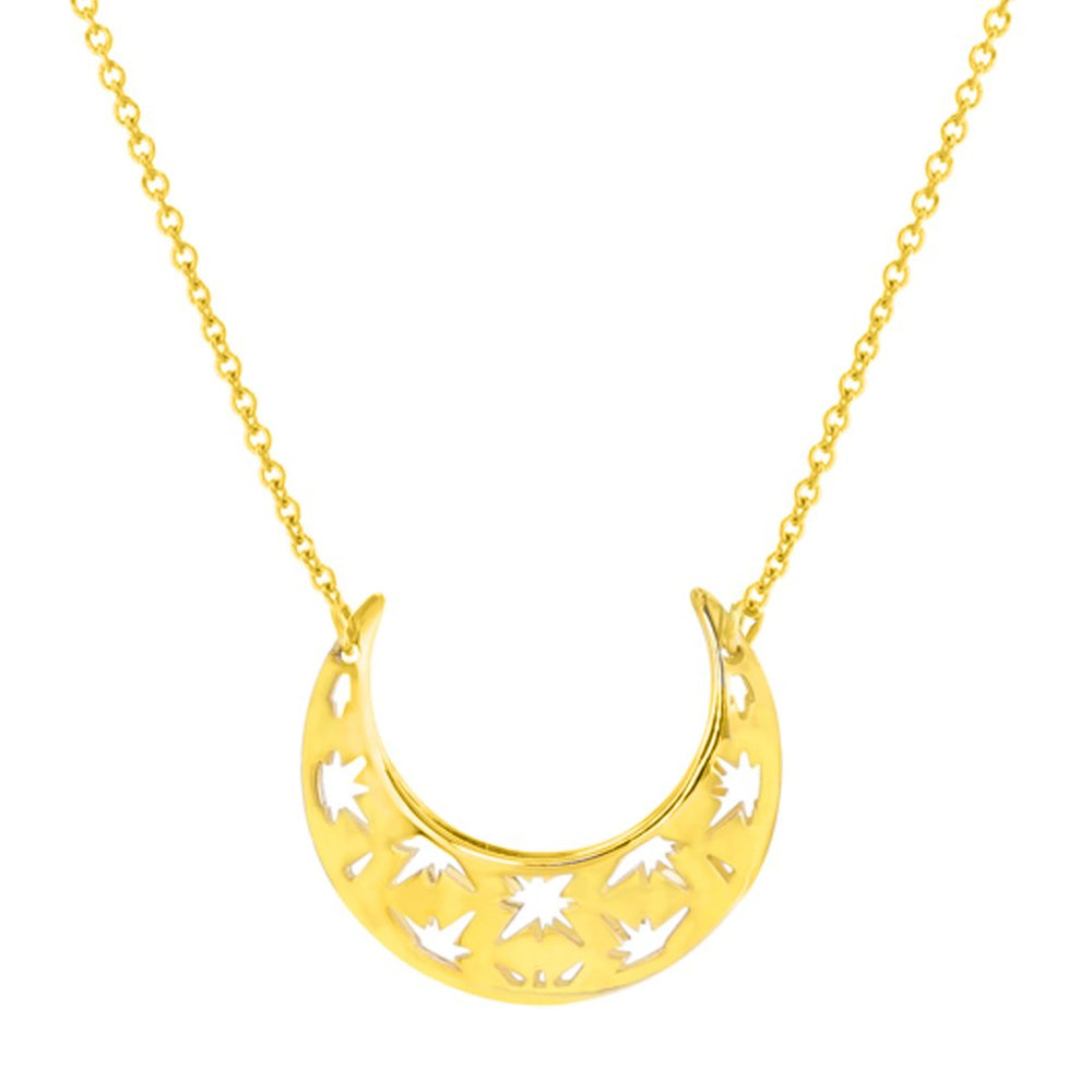 14K Yellow Gold Sideways Moon Necklace