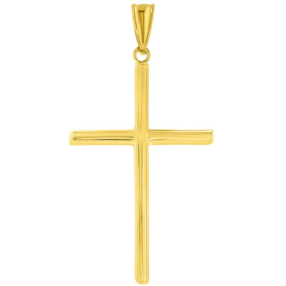 14K Yellow Gold Plain Slender Cross Pendant with High Polish