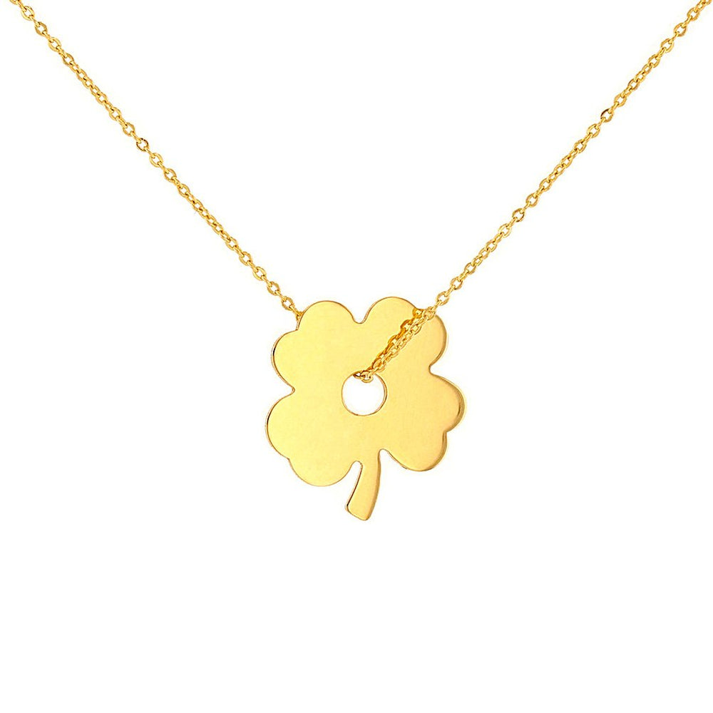 14K Yellow Gold Lucky Four Leaf Clover Necklace