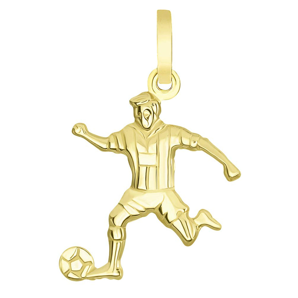 Solid 14k Yellow Gold Soccer Player Kicking Ball Pendant