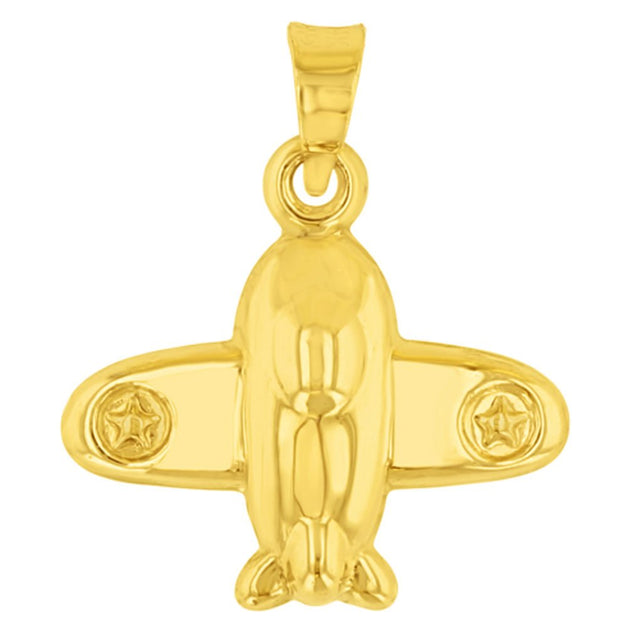14K Yellow Gold 3D Airplane Charm Pendant - High Polish, Ascending Aircraft Design - View #2
