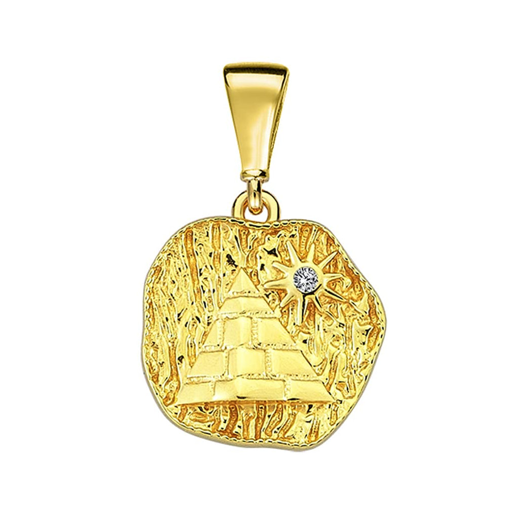14k Yellow Gold Textured CZ Egyptian Pyramid Talisman Pendant (Small)