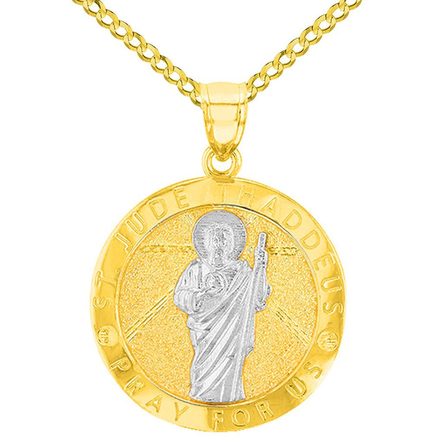 Solid 14K Yellow Gold Round St. Jude Thaddeus Medallion Pray For Us Pe ...
