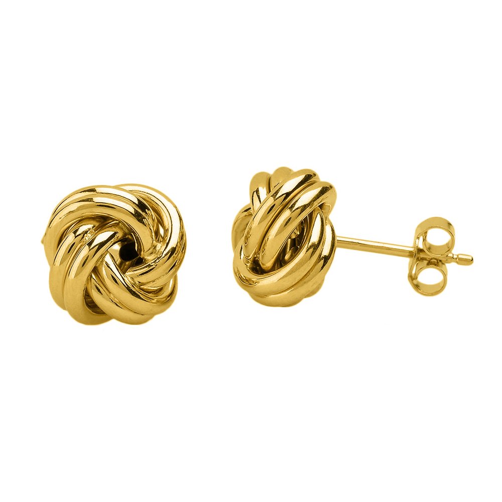 Solid 14k Yellow Gold Twisted Love Knot Stud Earrings, 11mm