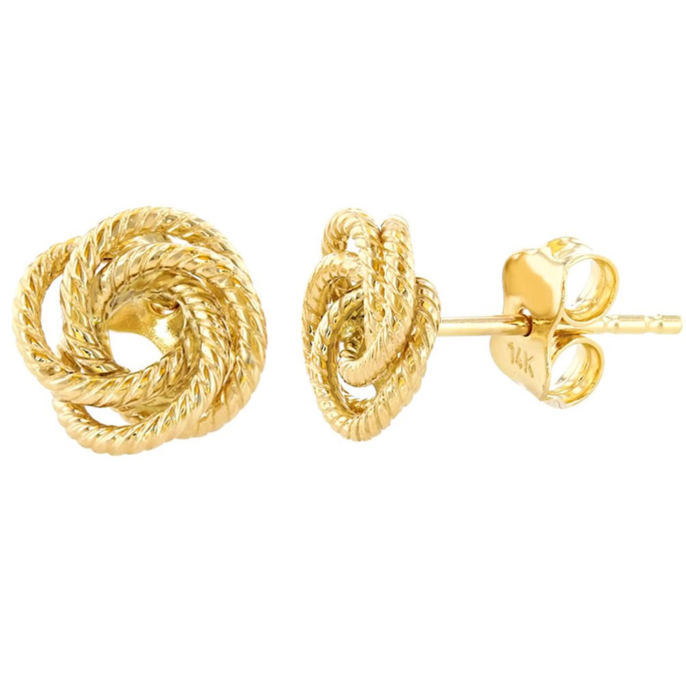 14K Yellow Gold Twisted Love Knot Stud Rope Earrings, 9mm