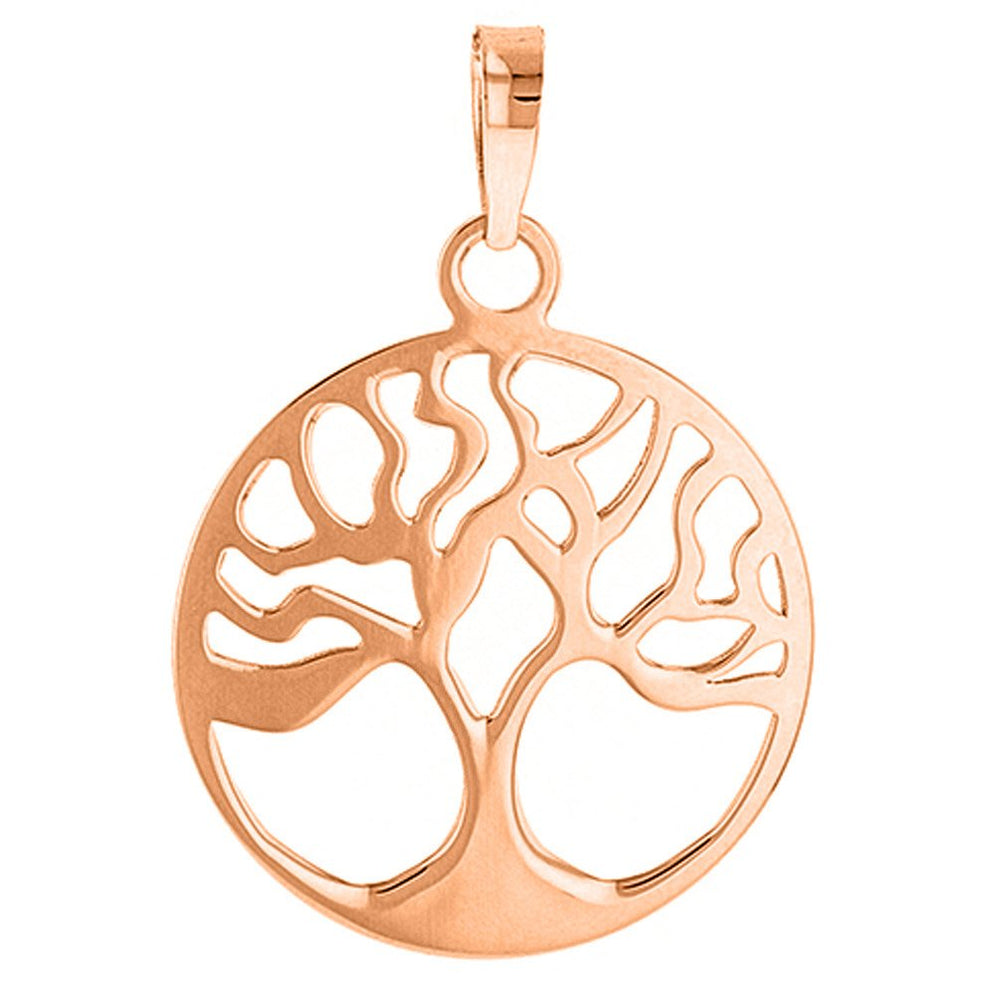 Solid 14k Gold Simple Round Tree of Life Charm Pendant - Rose Gold