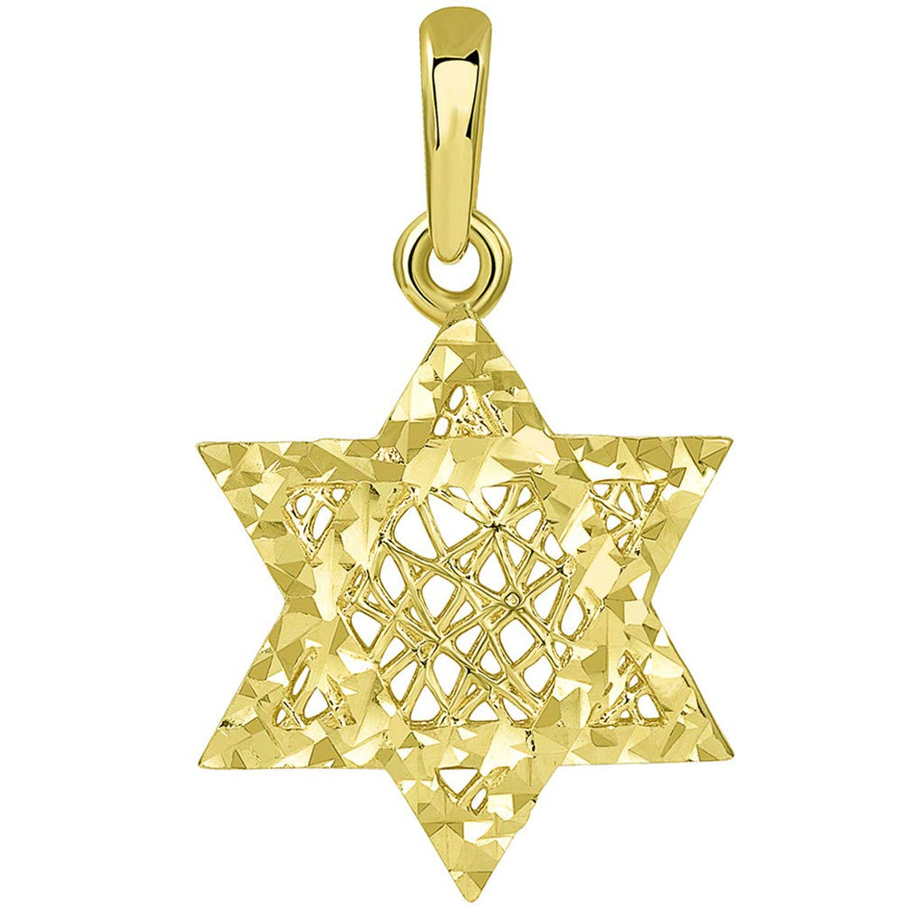 14k Yellow Gold Textured 3D Jewish Star of David Pendant