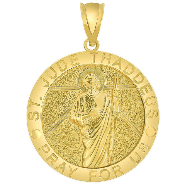 14k Yellow Gold Round Saint Jude Thaddeus Pray For Us Medallion Pendan ...