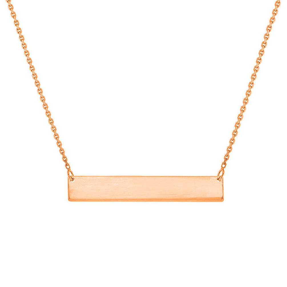 Solid 14k Rose Gold Engravable Personalized Bar Necklace with Spring Ring Clasp