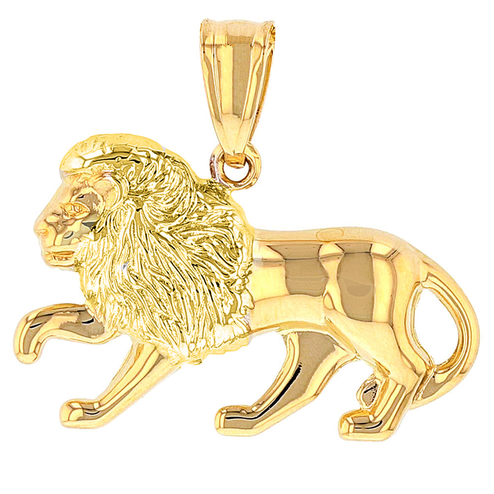 High Polish 14k Yellow Gold 3D Leo Zodiac Sign Charm Lion Animal Pendant