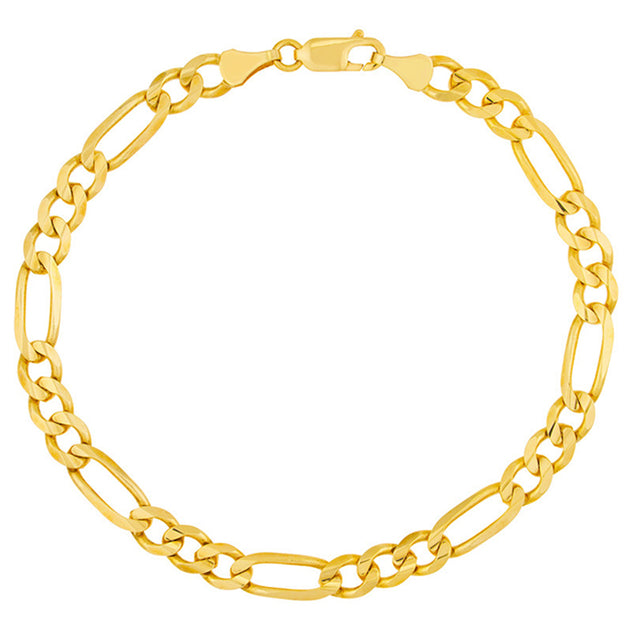 Solid 14K Gold 5.8mm Concave Figaro Chain Bracelet with Lobster