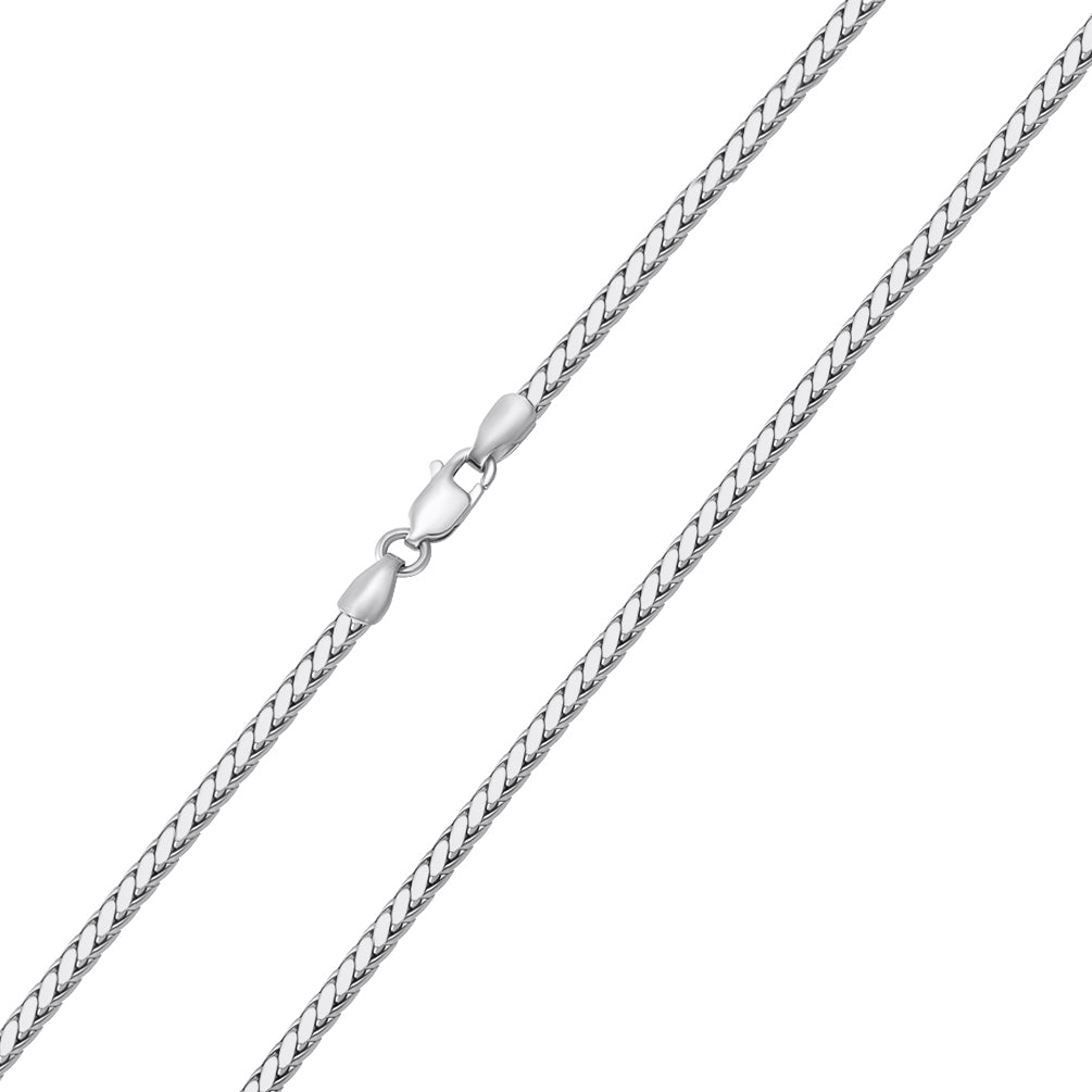 14k White Gold 2.5mm Hollow Square Braided D/C Wheat Chain Necklace with Lobster Claw Clasp (Diamond Cut)