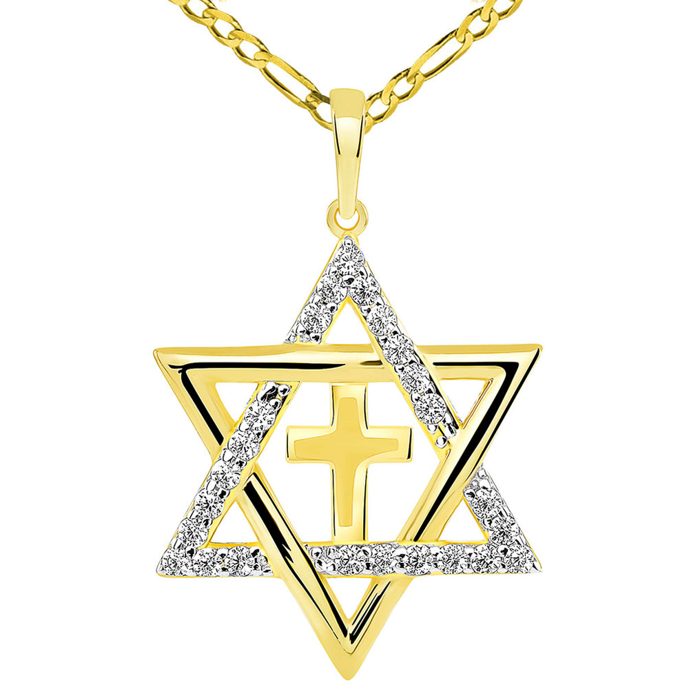 Cross Judeo Christian Pendant Figaro Necklace 