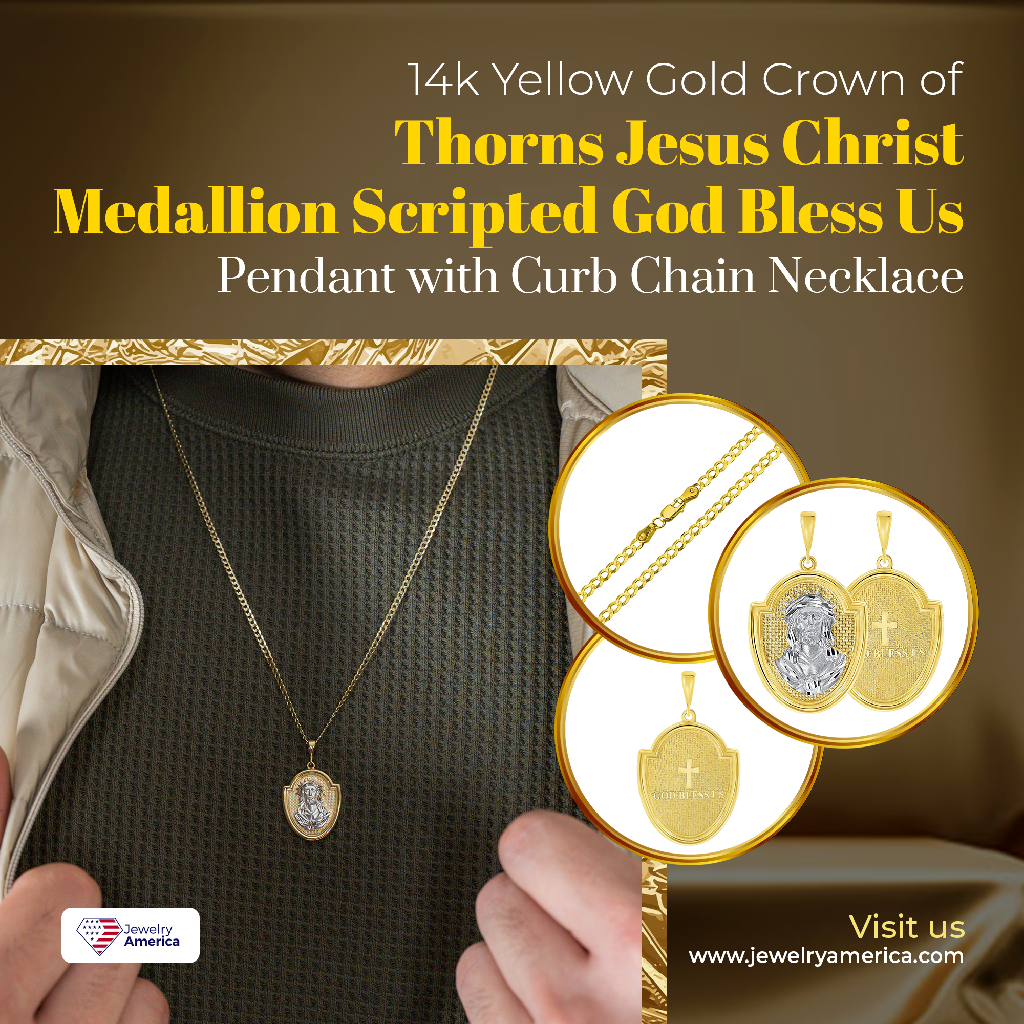 Men Women 18K Gold Plated Chain Christian St Benedict Medal Key Pendant  Necklace