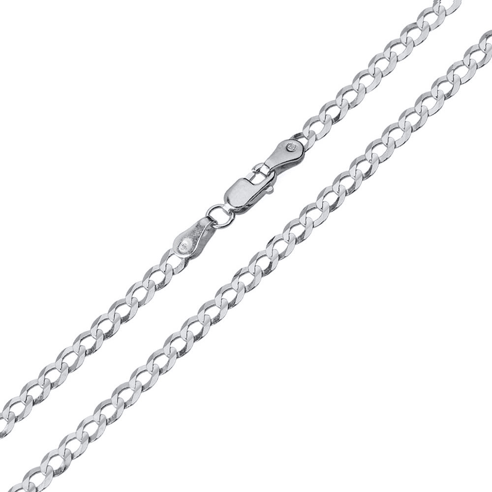 Solid 14K White Gold 2mm Concave Link Curb Chain Necklace with Lobster Claw Clasp
